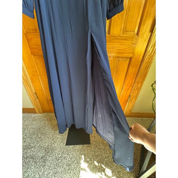 Lulu’s Navy Dramatic Plunging Front & Back - Maxi Dress with Slit - Size Small - Picture 8 of 8